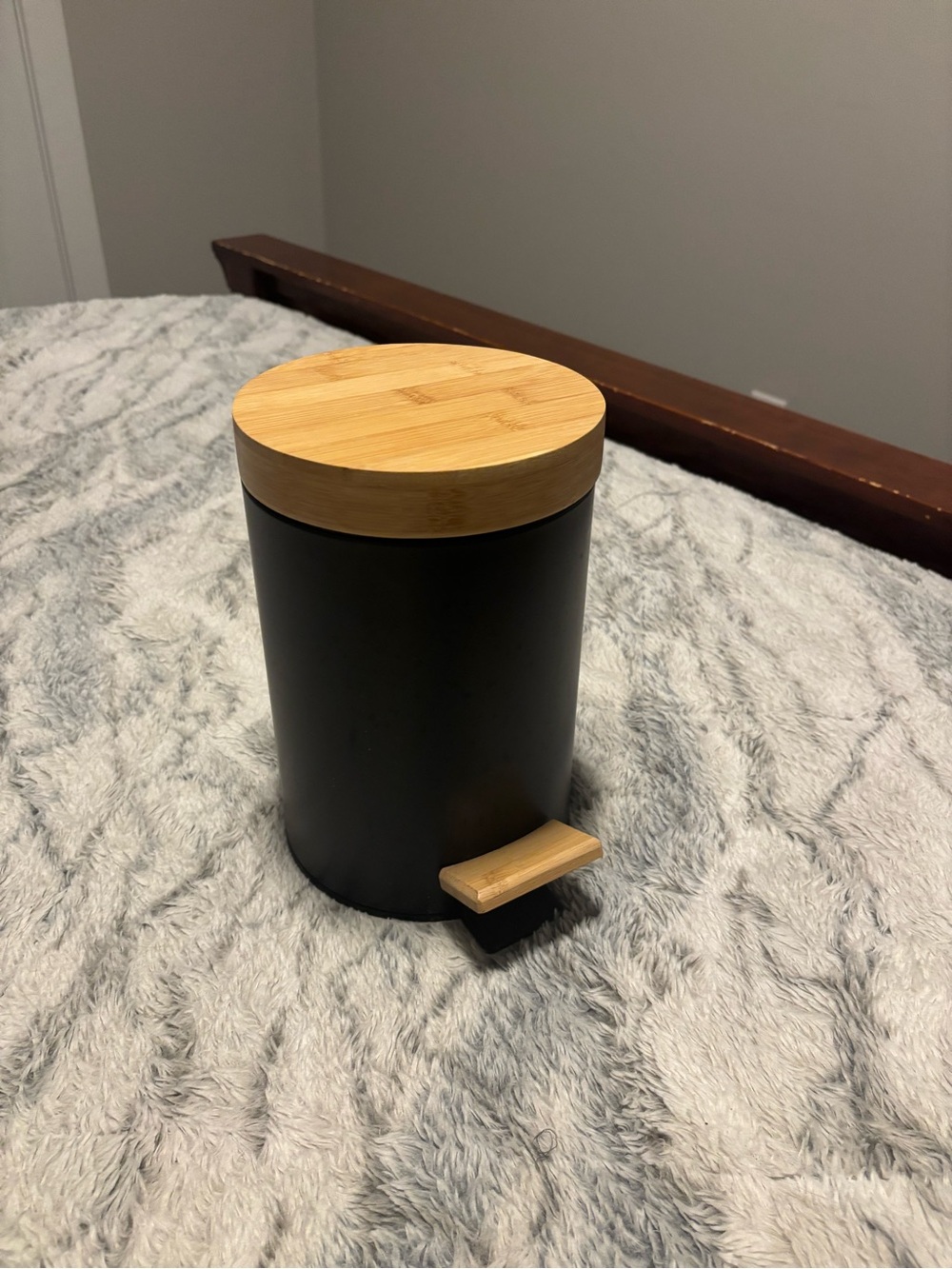 Mini Metal Pedal Trash Can with Bamboo Lid